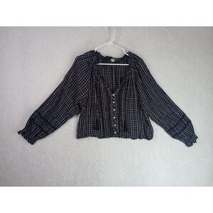 American Eagle Women's XL Black Cropped Peasant Babydoll Blouse